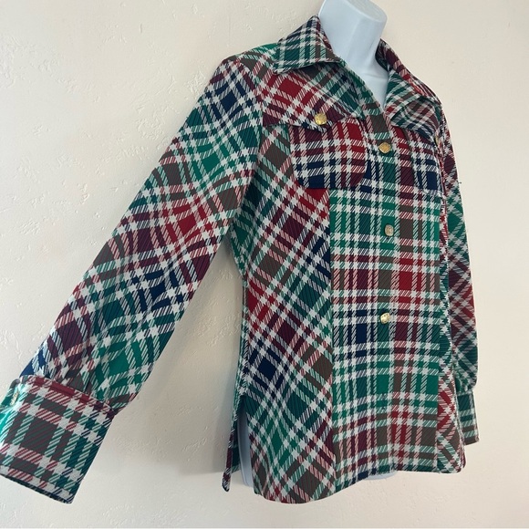 PANHANDLE SLIM VTG 70s Western Double Knit Plaid Shirt Jacket Shaket Sz M/L USA - Picture 4 of 16